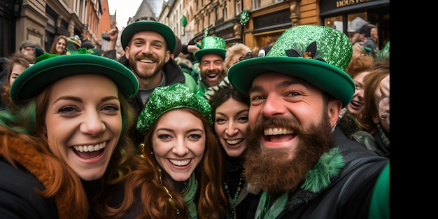 Simbolo della festa del giorno di San Patrizio Una festa una celebrazione Parata in cappelli verdi Celebrazione di San P