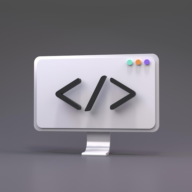 Simbolo della parte di codice sullo schermo del computer Concetto di codifica e programmazione rendering 3d
