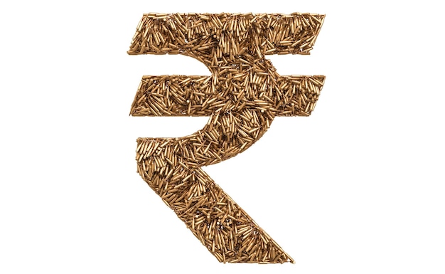 Simbolo della rupia dal rendering 3D dei proiettili