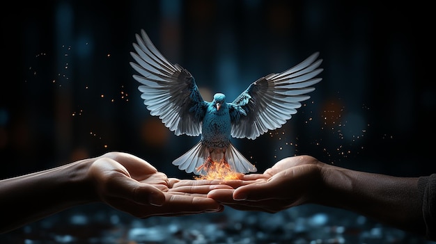 Simbolo delle mani della pace che rilasciano la colomba nei cieli