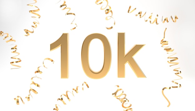 Simbolo di 10k follower con rendering 3d di coriandoli. Bandiera di concetto di celebrazione o ringraziamento.