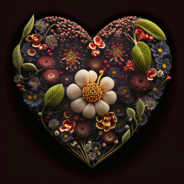 Simbolo di amore di sfondo con fiori allineati all'interno San Valentino di intelligenza artificiale generativa