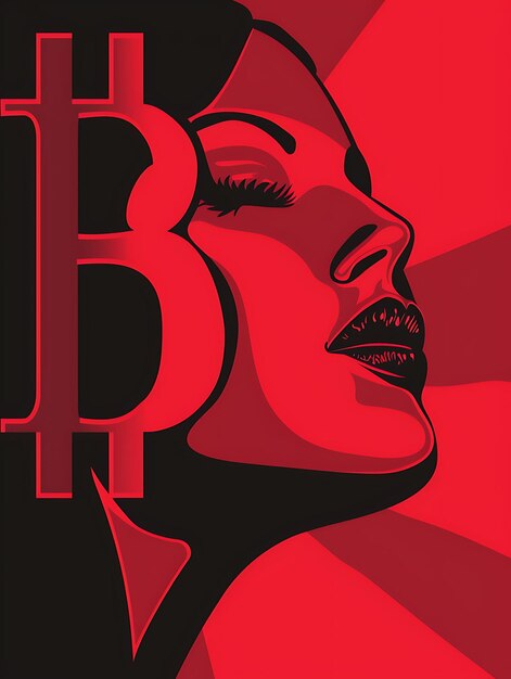 Simbolo di Bitcoin ritratto come una criptovaluta femminile glamour e seducente Illustrazione Sfondio