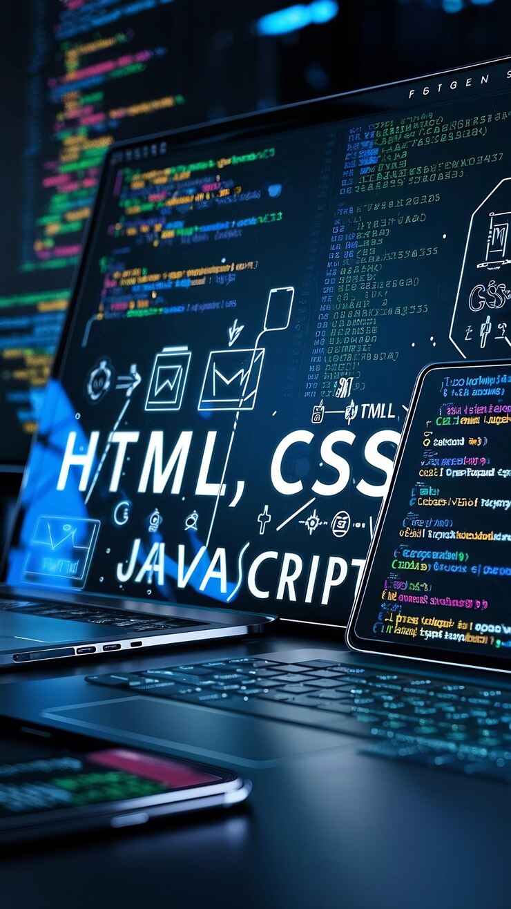 Foto simbolo di codifica sullo schermo virtuale per lo sviluppo di applicazioni o siti web