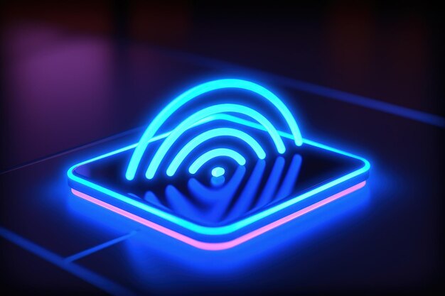 Simbolo di connessione wifi luce al neon blu illustrazione digitale AI generativa