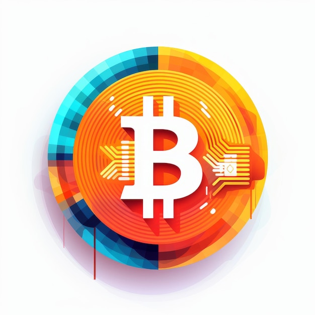 Simbolo di design a colori di Bitcoin su sfondo bianco