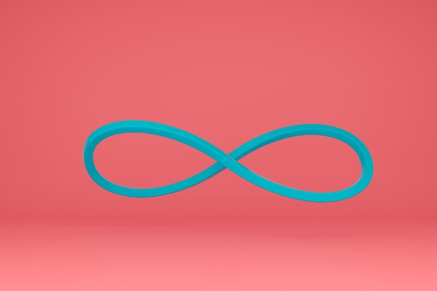 Simbolo di infinito colore turchese su sfondo rosa 3D rendering illustrazione