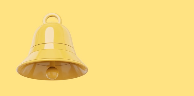 Simbolo di notifica campanello giallo Icona di rendering 3D su sfondo giallo spazio per il testo