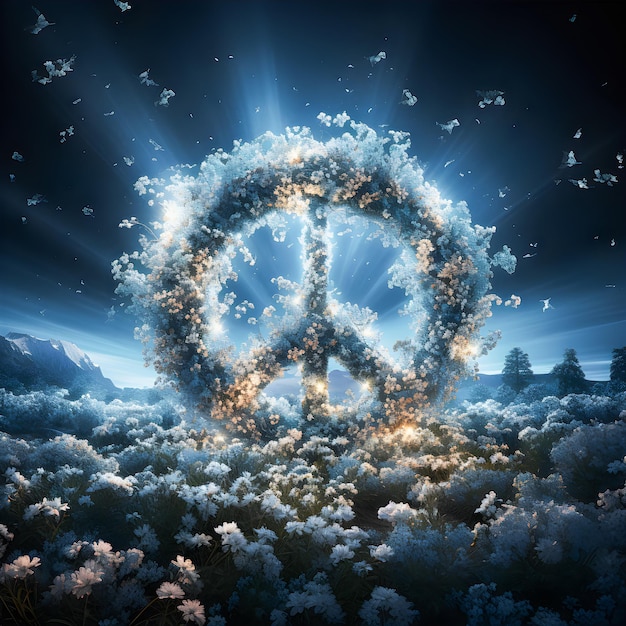 Simbolo di pace illustrazione realizzata con fiori bianchi Giornata internazionale della pace La pace nel mondo