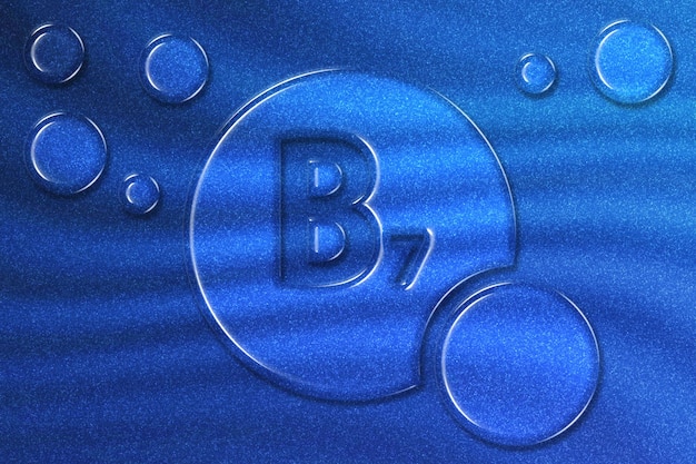 Simbolo di salute della vitamina B7, concetto di vitamina, biotina, funzione del metabolismo, sfondo blu glitterato