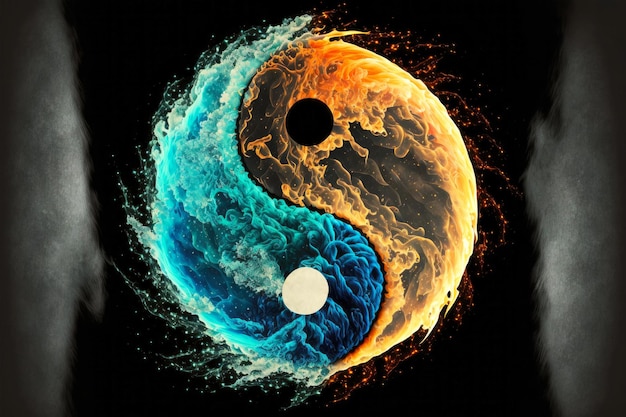 Simbolo di yinyang dove yin è l'elemento dell'acqua yang è l'elemento del fuoco