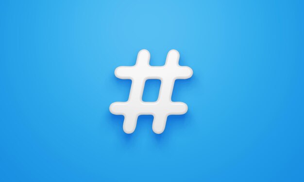 Simbolo hashtag minimo su sfondo blu rendering 3d