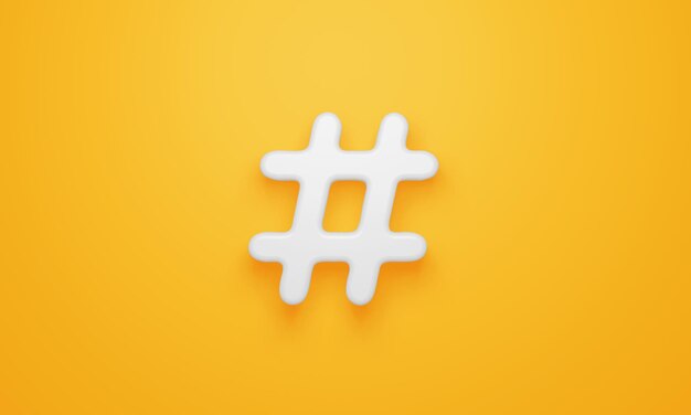 Simbolo hashtag minimo su sfondo giallo rendering 3d