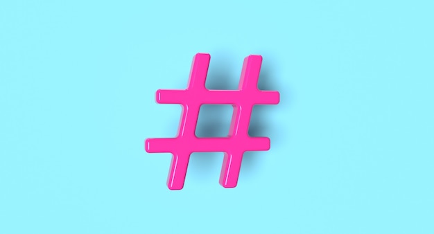 Simbolo hashtag sullo sfondo. Illustrazione di concetto di rete sociale dei media. Rendering 3D.