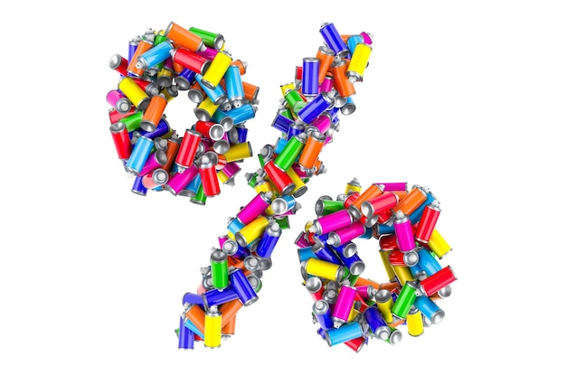 Simbolo percentuale da bombolette spray colorate rendering 3D