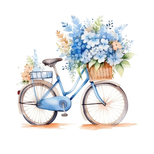 Simpatica bicicletta ad acquerello con fiori Illustrazione AI GenerativexA