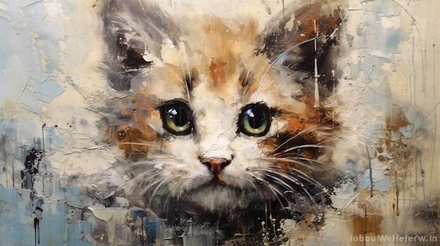 Simpatica espressione del viso di gatto sulla texture della parete con effetto acquerello AI generativa