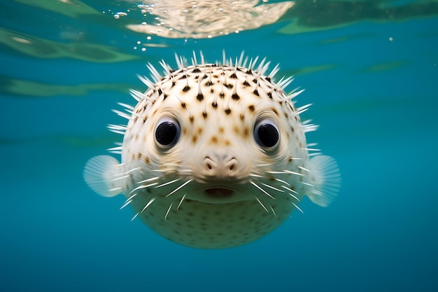 Simpatica fotografia di animali da primo piano del pesce palla