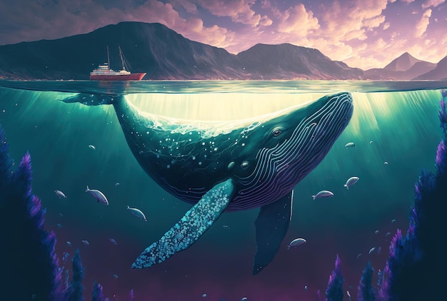 Simpatica immagine animale di una bellissima balena con uno sfondo