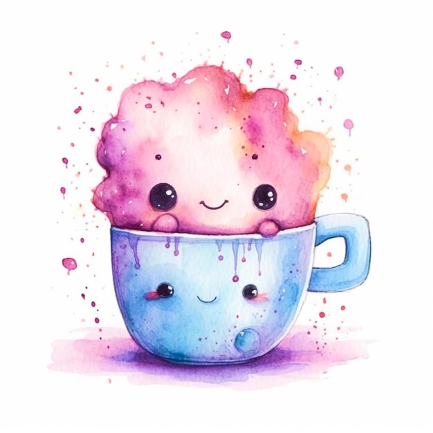 Simpatica tazza ad acquerello in clipart di elementi di design in stile kawaii