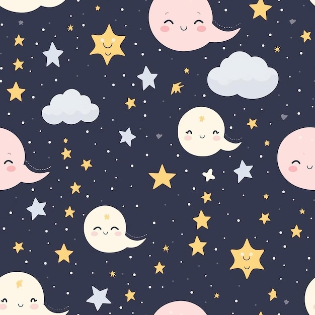 Simpatiche stelle rosa e gialle e la luna con le stelle.
