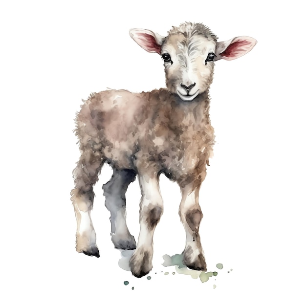 Simpatici animali dell'illustrazione dell'acquerello dell'agnello e clipart dell'azienda agricola