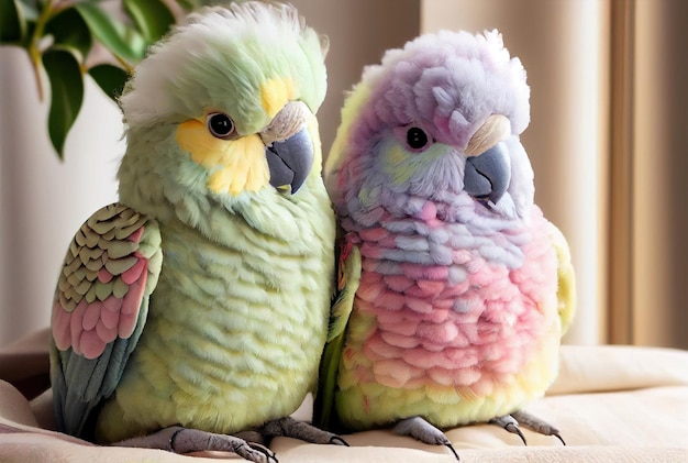 Simpatici pappagalli colorati su uno sfondo