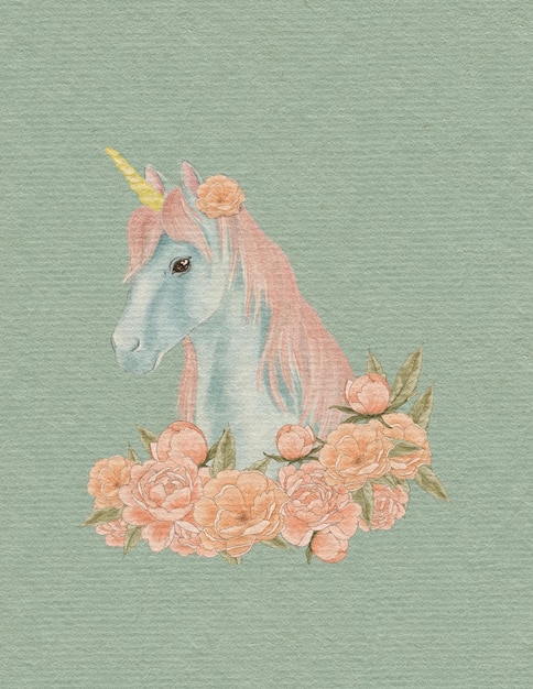 Simpatici unicorni con fiori illustrati