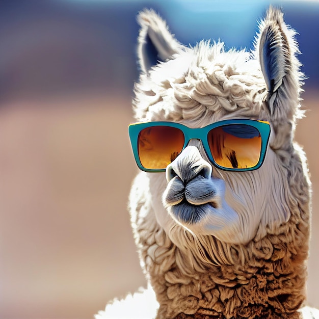 simpatico animale alpaca che indossa occhiali da sole