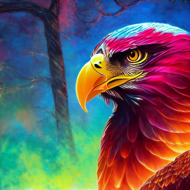 Simpatico animale piccolo ritratto di Aquila piuttosto colorato da una spruzzata di illustrazione ad acquerello
