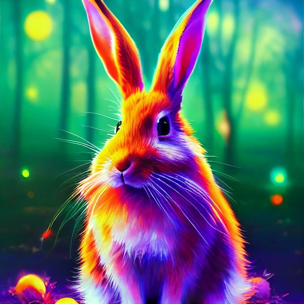 Simpatico animale piccolo ritratto di coniglio abbastanza colorato da una spruzzata di illustrazione ad acquerello