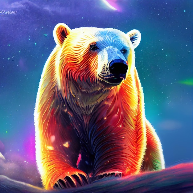 Simpatico animale piccolo ritratto di orso polare piuttosto colorato da una spruzzata di illustrazione ad acquerello