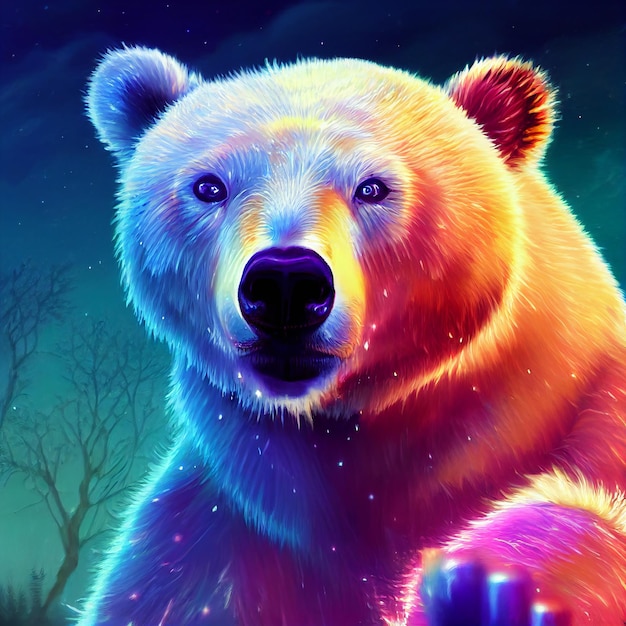 Simpatico animale piccolo ritratto di orso polare piuttosto colorato da una spruzzata di illustrazione ad acquerello