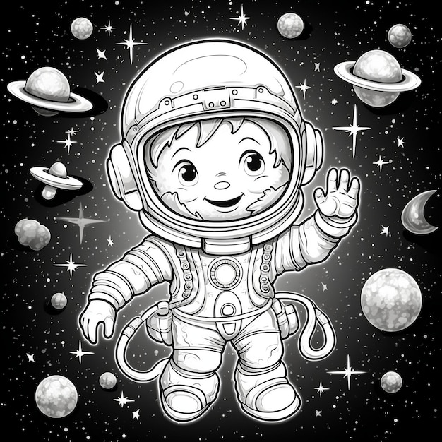 Simpatico astronauta Line Art Generative AI