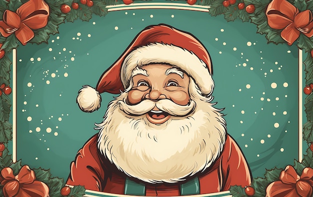 Simpatico Babbo Natale sorridente che punta su sfondo banner pubblicitario vuoto