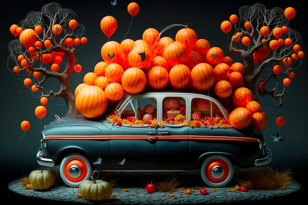 simpatico bagagliaio di un'auto decorato per Halloween AI generativo