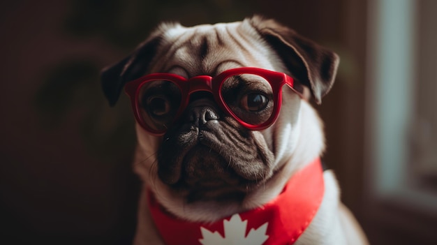 Simpatico cagnolino con gli occhiali rossi per il Canada Day Generativo ai