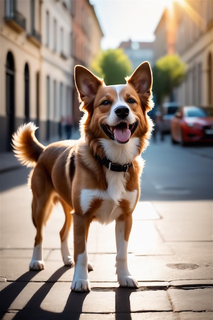 Simpatico cane che corre per strada Illustrazione di un simpatico cane