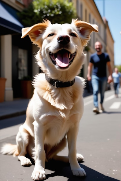 Simpatico cane che corre per strada Illustrazione di un simpatico cane