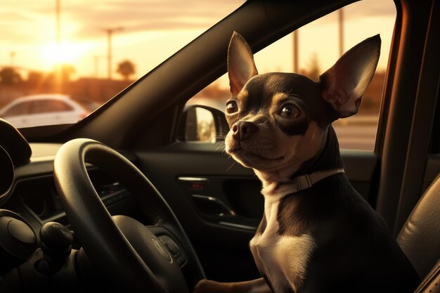 Simpatico cane che guarda fuori dal finestrino dell'auto AI Generato