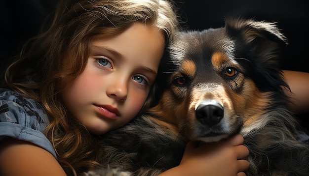 Simpatico cane e bambino un ritratto di piccoli animali domestici generati dall'intelligenza artificiale