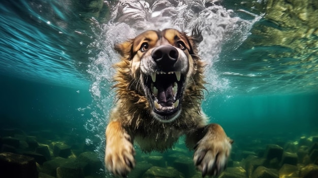 Simpatico cane sott'acqua Illustrazione AI GenerativexA