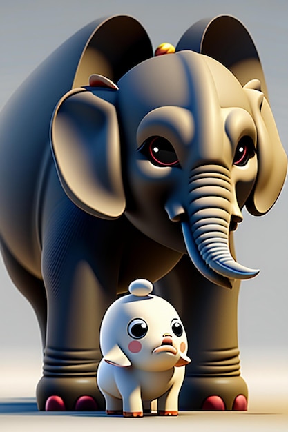 Simpatico cartone animato Baby Elefante Antropomorfo Rendering 3D Personaggio Modello Figura a mano Prodotto Kawaii