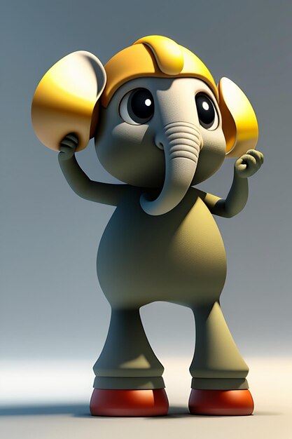 Simpatico cartone animato Baby Elefante Antropomorfo Rendering 3D Personaggio Modello Figura a mano Prodotto Kawaii