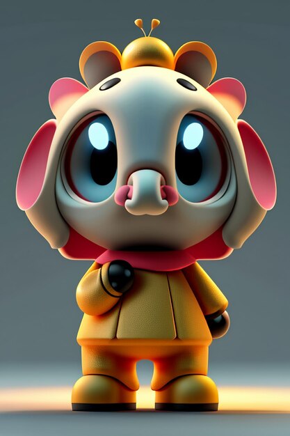 Simpatico cartone animato Baby Elefante Antropomorfo Rendering 3D Personaggio Modello Figura a mano Prodotto Kawaii