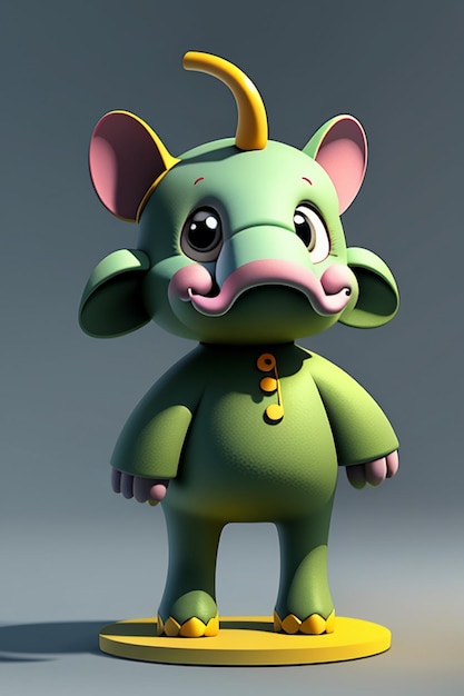 Simpatico cartone animato Baby Elefante Antropomorfo Rendering 3D Personaggio Modello Figura a mano Prodotto Kawaii