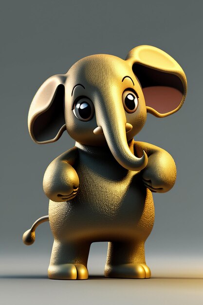 Simpatico cartone animato Baby Elefante Antropomorfo Rendering 3D Personaggio Modello Figura a mano Prodotto Kawaii