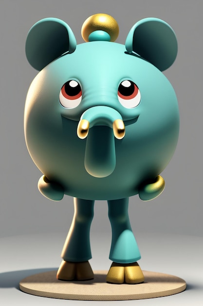 Simpatico cartone animato Baby Elefante Antropomorfo Rendering 3D Personaggio Modello Figura a mano Prodotto Kawaii