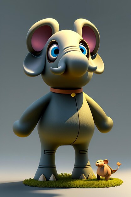 Simpatico cartone animato Baby Elefante Antropomorfo Rendering 3D Personaggio Modello Figura a mano Prodotto Kawaii