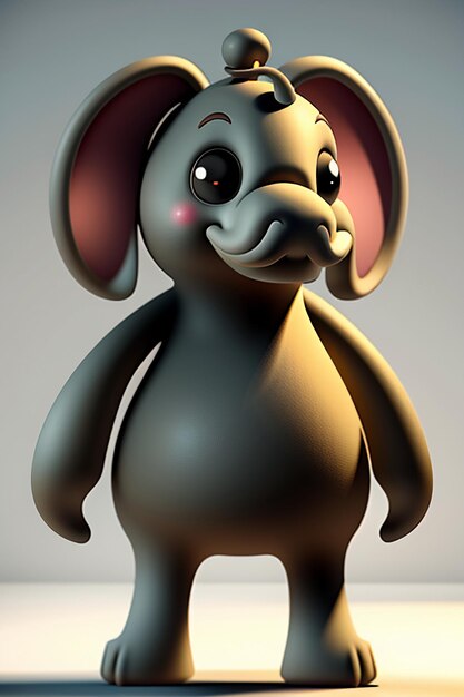 Simpatico cartone animato Baby Elefante Antropomorfo Rendering 3D Personaggio Modello Figura a mano Prodotto Kawaii